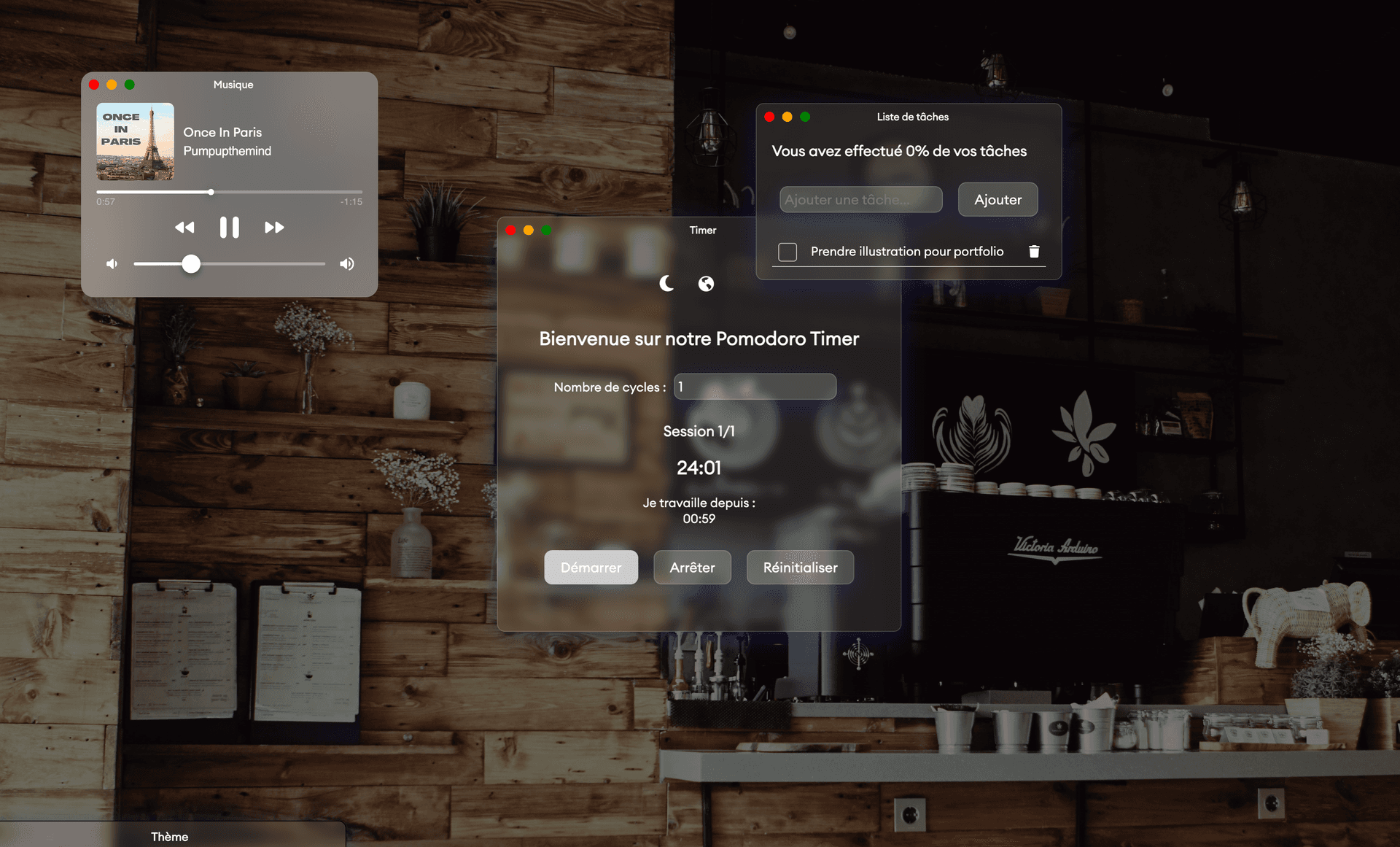 Pomodoro timer interface